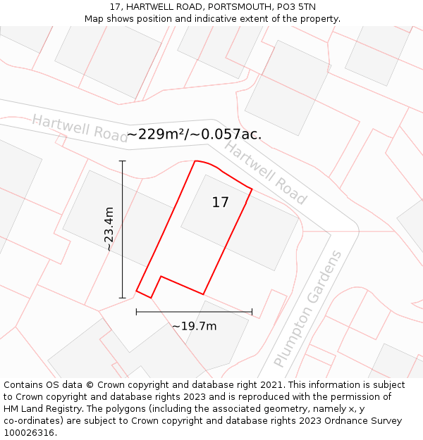 17, HARTWELL ROAD, PORTSMOUTH, PO3 5TN: Plot and title map