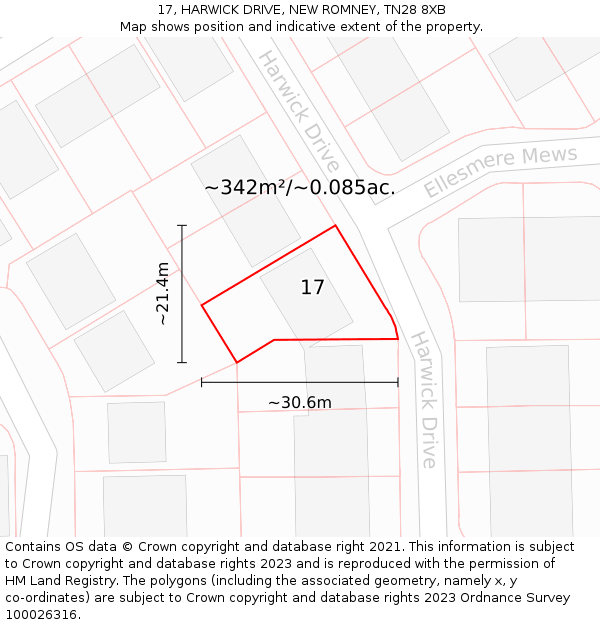 17, HARWICK DRIVE, NEW ROMNEY, TN28 8XB: Plot and title map