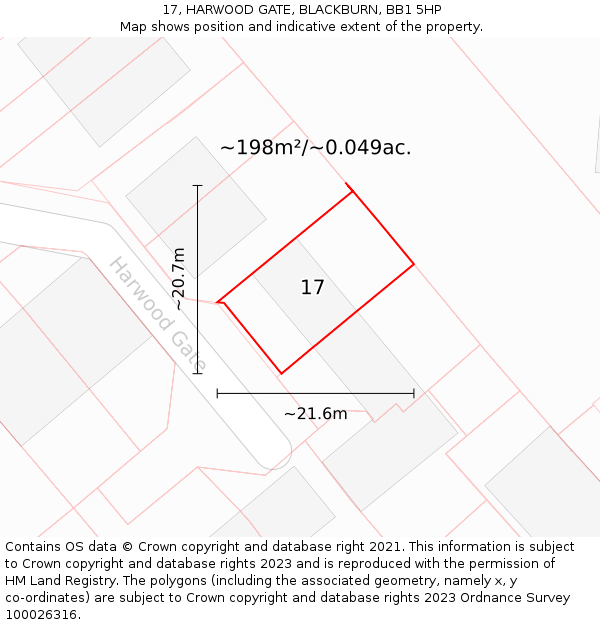 17, HARWOOD GATE, BLACKBURN, BB1 5HP: Plot and title map