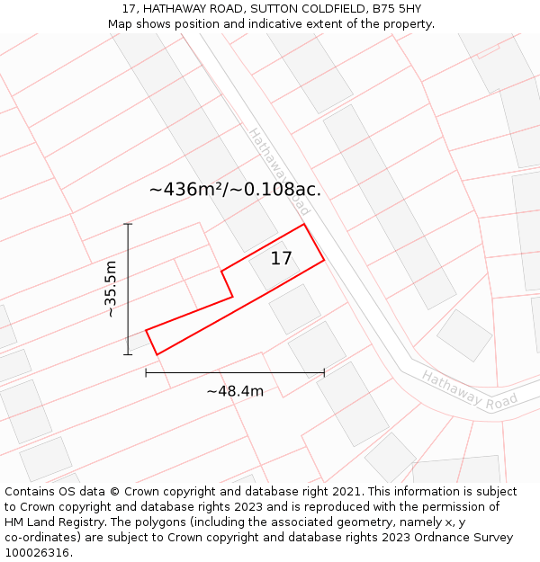 17, HATHAWAY ROAD, SUTTON COLDFIELD, B75 5HY: Plot and title map