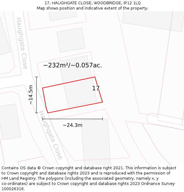 17, HAUGHGATE CLOSE, WOODBRIDGE, IP12 1LQ: Plot and title map