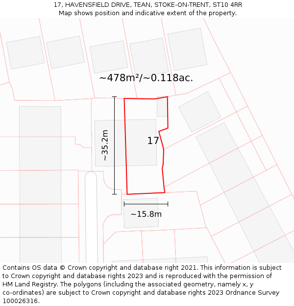 17, HAVENSFIELD DRIVE, TEAN, STOKE-ON-TRENT, ST10 4RR: Plot and title map