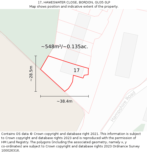 17, HAWESWATER CLOSE, BORDON, GU35 0LP: Plot and title map