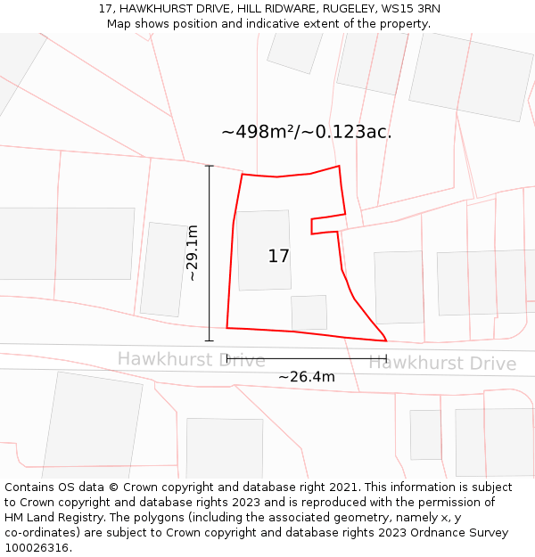 17, HAWKHURST DRIVE, HILL RIDWARE, RUGELEY, WS15 3RN: Plot and title map