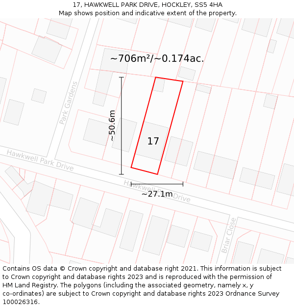 17, HAWKWELL PARK DRIVE, HOCKLEY, SS5 4HA: Plot and title map