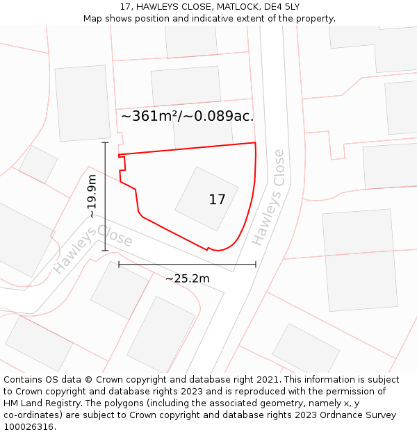 17, HAWLEYS CLOSE, MATLOCK, DE4 5LY: Plot and title map