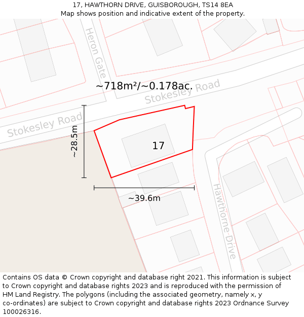 17, HAWTHORN DRIVE, GUISBOROUGH, TS14 8EA: Plot and title map