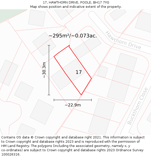 17, HAWTHORN DRIVE, POOLE, BH17 7YG: Plot and title map