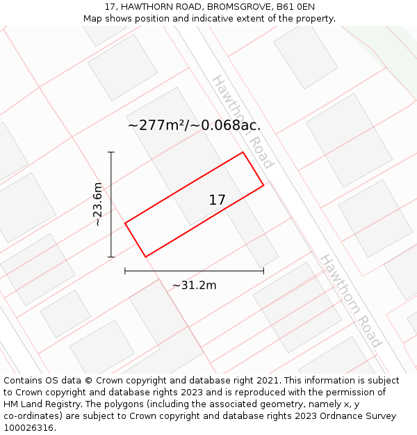 17, HAWTHORN ROAD, BROMSGROVE, B61 0EN: Plot and title map