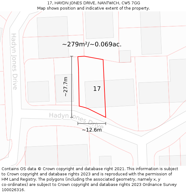 17, HAYDN JONES DRIVE, NANTWICH, CW5 7GG: Plot and title map