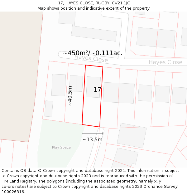 17, HAYES CLOSE, RUGBY, CV21 1JG: Plot and title map