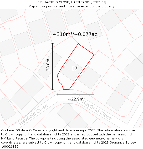 17, HAYFIELD CLOSE, HARTLEPOOL, TS26 0RJ: Plot and title map