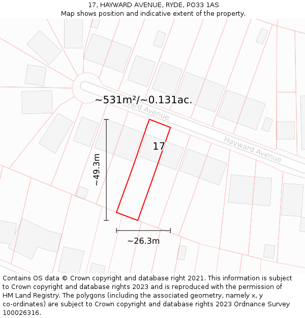 17, HAYWARD AVENUE, RYDE, PO33 1AS: Plot and title map