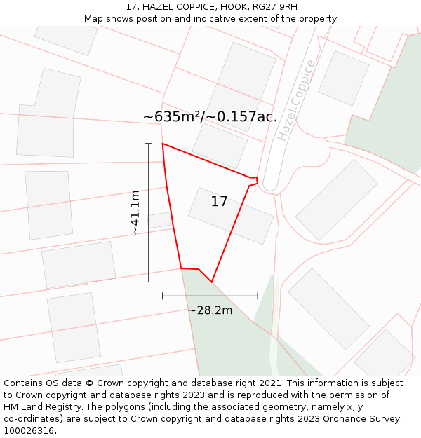 17, HAZEL COPPICE, HOOK, RG27 9RH: Plot and title map