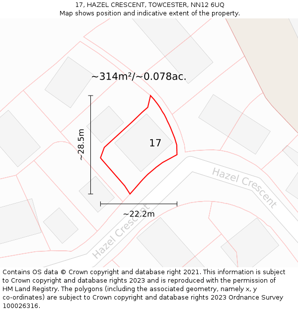 17, HAZEL CRESCENT, TOWCESTER, NN12 6UQ: Plot and title map