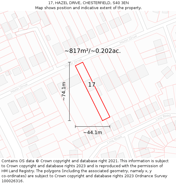 17, HAZEL DRIVE, CHESTERFIELD, S40 3EN: Plot and title map