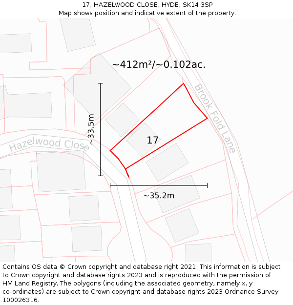 17, HAZELWOOD CLOSE, HYDE, SK14 3SP: Plot and title map