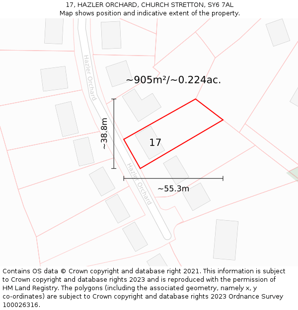 17, HAZLER ORCHARD, CHURCH STRETTON, SY6 7AL: Plot and title map