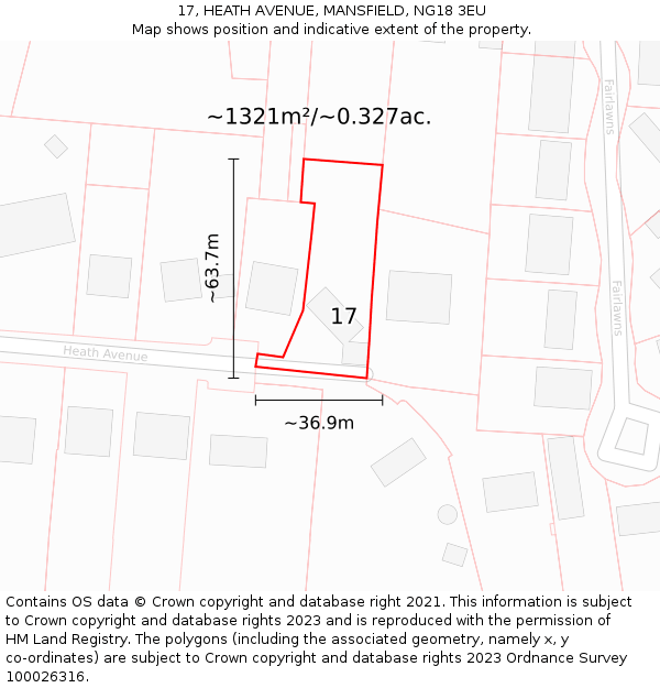 17, HEATH AVENUE, MANSFIELD, NG18 3EU: Plot and title map