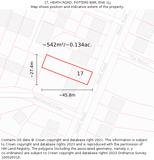 17, HEATH ROAD, POTTERS BAR, EN6 1LJ: Plot and title map