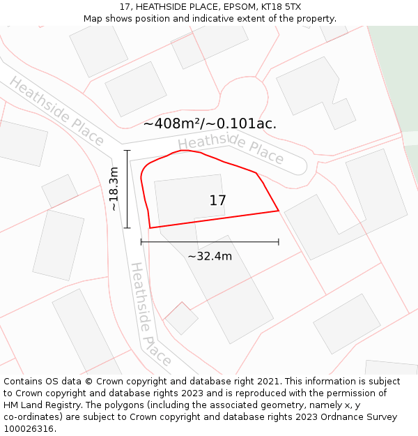 17, HEATHSIDE PLACE, EPSOM, KT18 5TX: Plot and title map