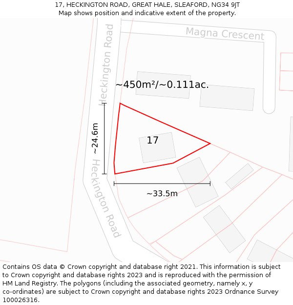 17, HECKINGTON ROAD, GREAT HALE, SLEAFORD, NG34 9JT: Plot and title map