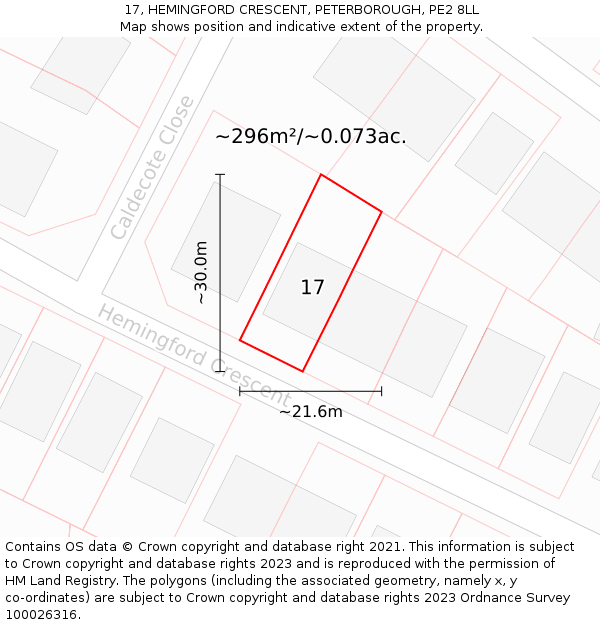 17, HEMINGFORD CRESCENT, PETERBOROUGH, PE2 8LL: Plot and title map