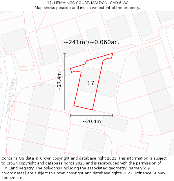 17, HEMMINGS COURT, MALDON, CM9 6UW: Plot and title map