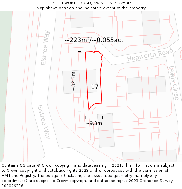 17, HEPWORTH ROAD, SWINDON, SN25 4YL: Plot and title map