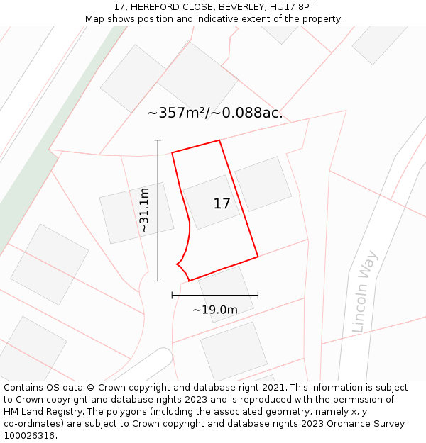 17, HEREFORD CLOSE, BEVERLEY, HU17 8PT: Plot and title map