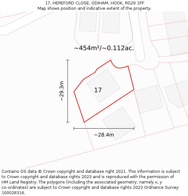 17, HEREFORD CLOSE, ODIHAM, HOOK, RG29 1PF: Plot and title map