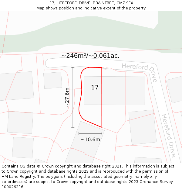 17, HEREFORD DRIVE, BRAINTREE, CM7 9FX: Plot and title map