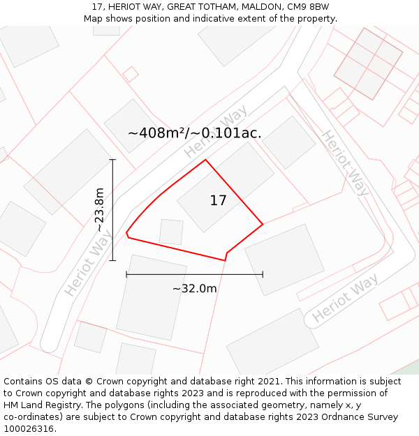 17, HERIOT WAY, GREAT TOTHAM, MALDON, CM9 8BW: Plot and title map