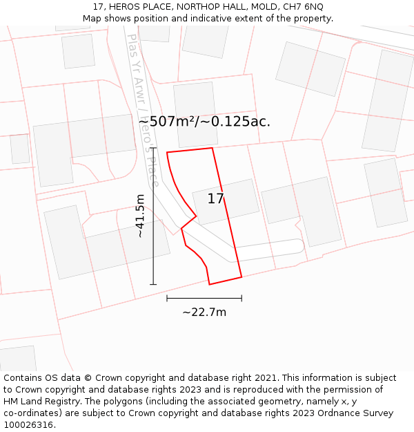 17, HEROS PLACE, NORTHOP HALL, MOLD, CH7 6NQ: Plot and title map