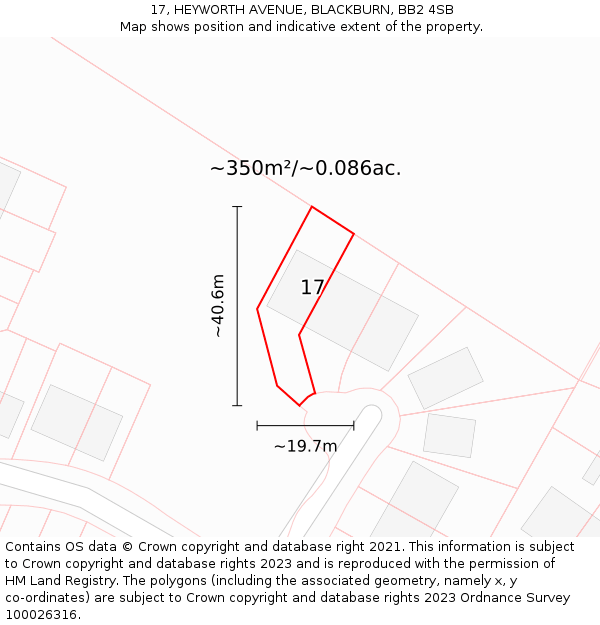 17, HEYWORTH AVENUE, BLACKBURN, BB2 4SB: Plot and title map