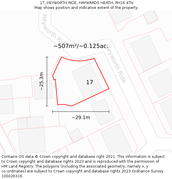 17, HEYWORTH RIDE, HAYWARDS HEATH, RH16 4TN: Plot and title map