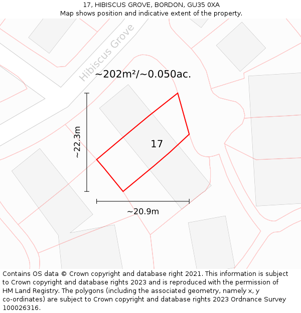 17, HIBISCUS GROVE, BORDON, GU35 0XA: Plot and title map