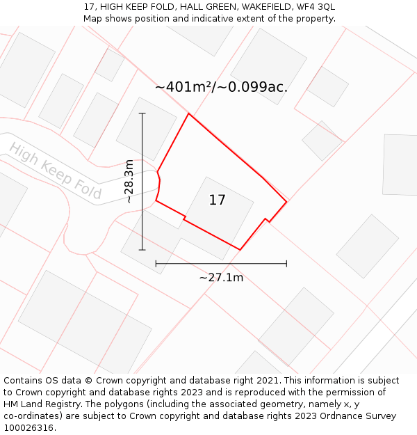 17, HIGH KEEP FOLD, HALL GREEN, WAKEFIELD, WF4 3QL: Plot and title map