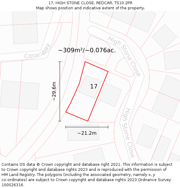 17, HIGH STONE CLOSE, REDCAR, TS10 2PR: Plot and title map