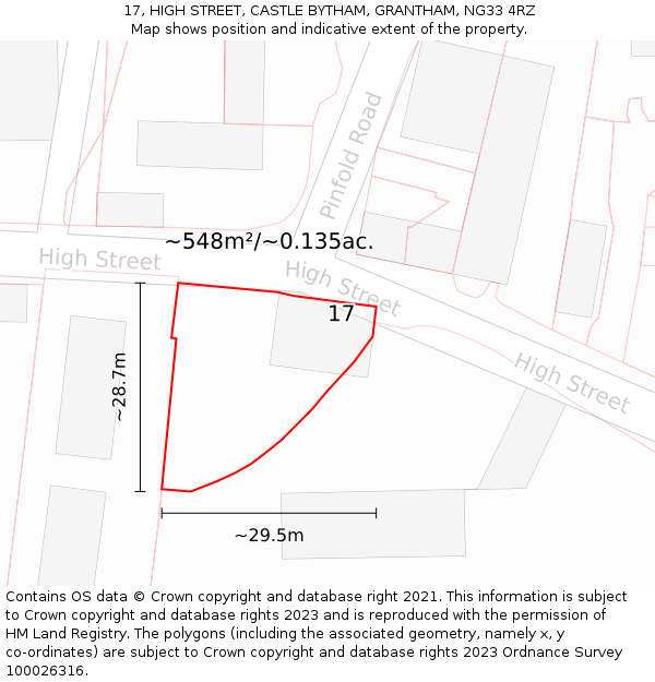 17, HIGH STREET, CASTLE BYTHAM, GRANTHAM, NG33 4RZ: Plot and title map