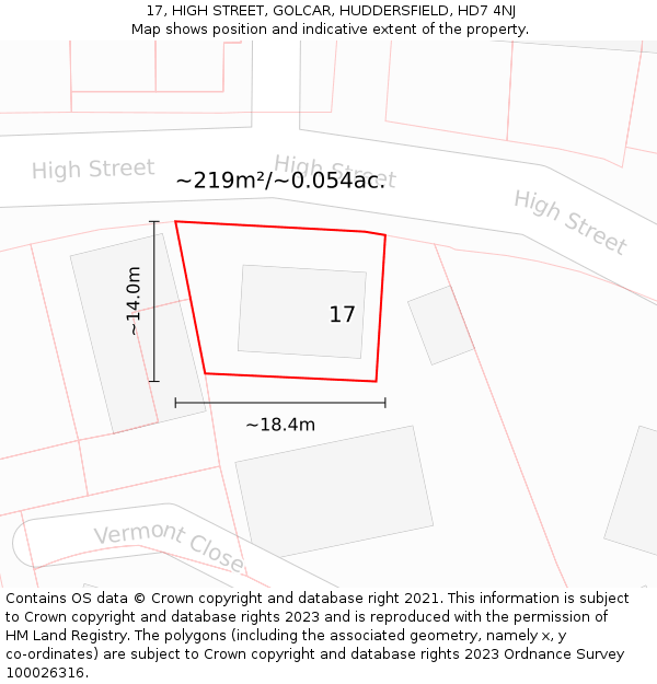 17, HIGH STREET, GOLCAR, HUDDERSFIELD, HD7 4NJ: Plot and title map