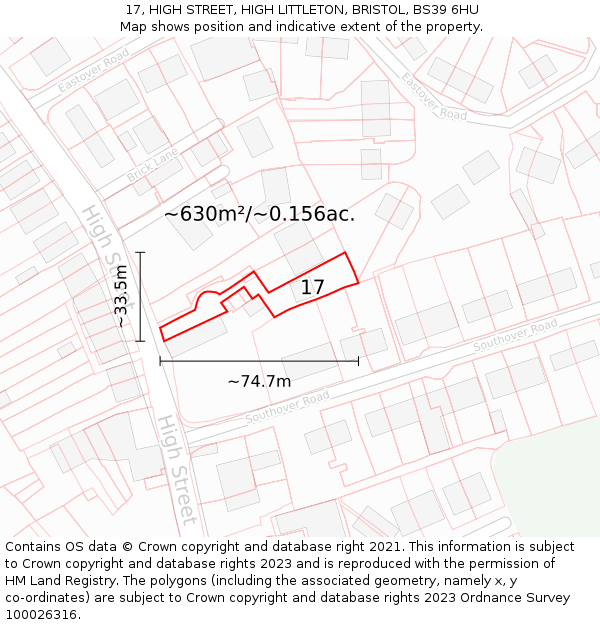 17, HIGH STREET, HIGH LITTLETON, BRISTOL, BS39 6HU: Plot and title map