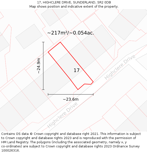 17, HIGHCLERE DRIVE, SUNDERLAND, SR2 0DB: Plot and title map