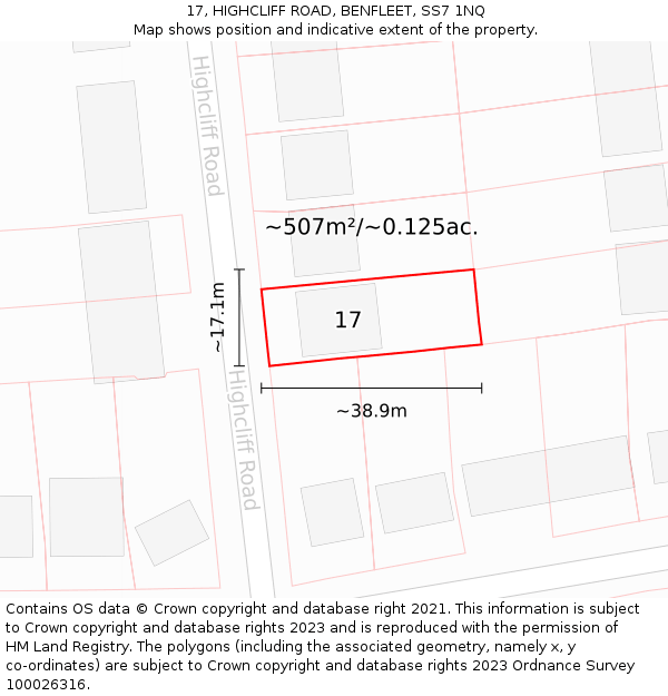 17, HIGHCLIFF ROAD, BENFLEET, SS7 1NQ: Plot and title map