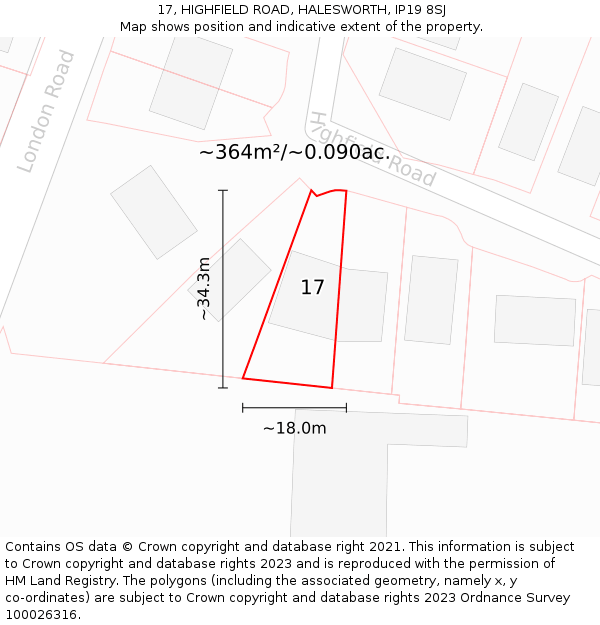 17, HIGHFIELD ROAD, HALESWORTH, IP19 8SJ: Plot and title map