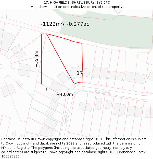 17, HIGHFIELDS, SHREWSBURY, SY2 5PQ: Plot and title map