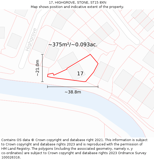 17, HIGHGROVE, STONE, ST15 8XN: Plot and title map