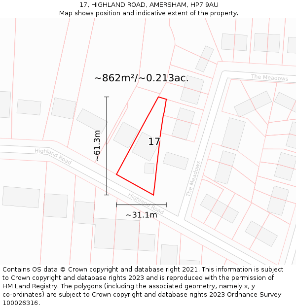 17, HIGHLAND ROAD, AMERSHAM, HP7 9AU: Plot and title map