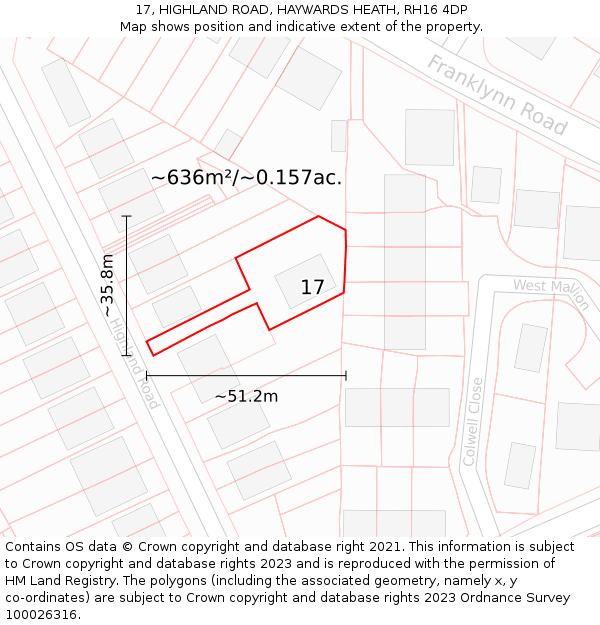 17, HIGHLAND ROAD, HAYWARDS HEATH, RH16 4DP: Plot and title map