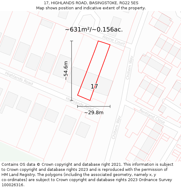 17, HIGHLANDS ROAD, BASINGSTOKE, RG22 5ES: Plot and title map